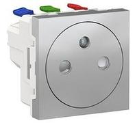 Schneider Electric - Unica - prise 2P+T - FR - 90° - affleurant - raccord rapide - Alu - méca seul - NU305230