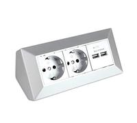 Prise de courant argent 2 - compartiment avec USB pour la cuisine et le bureau - prise de courant d'angle en plastique de haute qualité idéale pour le plan de travail, la prise de table ou en