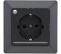 Prise de courant avec contact de protection avec éclairage 250 V 16 A MILOS Lumière LED avec capteur crépusculaire Interrupteur marche/arrêt Anthracite mat