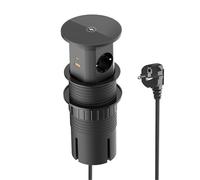 Prise de courant bureau escamotable avec charge sans fil 15W ports USB-C 20W USB-A et prises CA station recharge à levage pneumatique bouton-poussoir pour