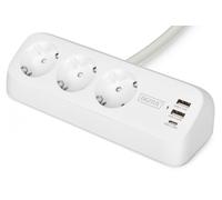 Prise de courant de bureau 3 voies, blanche 3x prise, 2x USB-A, 1x USB-C, 3680W, 12W, 30W, 1,5m