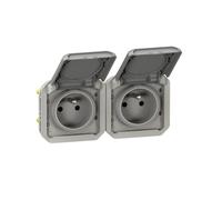 prise de courant - 2 x 2p+t - horizontale - gris - composable - legrand plexo 069562l