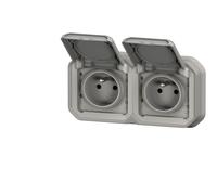 Prise de courant double horizontal 16A 2P+T Legrand Plexo™ grise encastrée