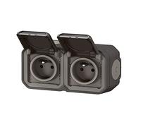 Prise de courant Double précâblée 2x2P+T 16A 250V~ LEGRAND étanche Plexo Anthracite IP55 IK08