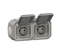 Legrand Prise de courant double Plexo précâblée 2x2P+T 16A 250V~ IP55 IK08 Gris livré complet