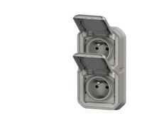 Prise de courant double vertical 16A 2P+T Legrand Plexo™ grise encastrée