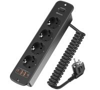Prise de courant encastrable 4 prises, Bloc multiprise intégré avec USB, Prise de courant intégrée Multiprise, Prise de table avec interrupteur, Plateau de table Prise encastrée - Câble à ressort de