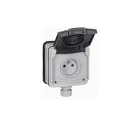 Prise de courant étanche 2P+T avec volet Plexo IP66 complet 16A 250V~ - gris - 90466 - Legrand