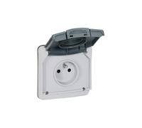 Prise de courant étanche 2P+T avec volet Plexo IP66 composable 16A 250V~ - gris - 90486 - Legrand