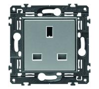 Prise de courant gallery 2P+T standard britannique titane, livrée avec support - HAGER WXF191T