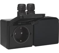 Prise De Courant Horizontale Double IP44 16A 250V Noire (Prise européenne) - 761-37836