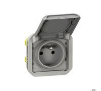 Prise de courant 2P+T étanche Plexo 16A 250V IP55 IK08 avec enjoliveur finition gris - 069551L - Legrand