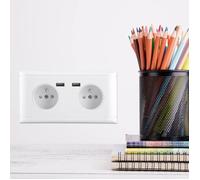 Prise de courant murale avec double port USB - Marque - Modèle - Blanc - Rectangulaire - Intérieur