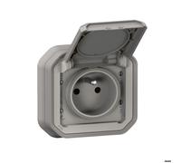 Prise de courant 2P+T étanche PLEXO 16A 250V pour fixation en encastré gris (boîte de 10) - LEGRAND - 069831L