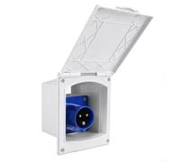 Prise de courant pour caravane et camping - 16 A - 220 V-250 V - Étanche IP44 - Avec couvercle à rabat et verrouillage - Raccord extérieur 3 pôles - Blanc - Noir - Montage encastré - 108 x 94 mm