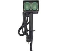 Perel Prise extérieure avec Piquet de Terre, 2 Prises Type E avec couvercles, boîtier IP44 résistant aux éclaboussures, câble H07RN-F 3G1.5 de 1,5 m, multiprise pour éclairage et Outils de Jardin