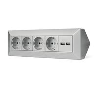 Prise de meuble 4 prises 2 x USB pour cuisine et bureau - Prise d'angle en plastique argenté de qualité supérieure idéale pour plan de travail, prise de table ou prise encastrée avec 4 prises