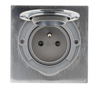 Zenitech Prise de sol 16A 2P+T – Aluminium brossé, IP55, clapet aimanté, boîte encastrement