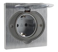 Prise de sol 16A SCHUKO finition alu brossé - IP44 avec boîte d'installation