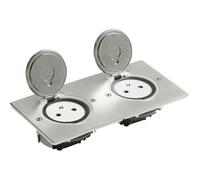 Legrand - Prise de sol double 089768 - Rectangulaire Inox brossé avec platine - 2P+T 16A 250V