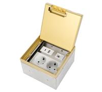 Prise de sol intérieure - Prise encastrable au sol en acier inoxydable - Prise escamotable avec 2 AC et USB - Prise encastrable étanche pour la maison, le bureau - Doré