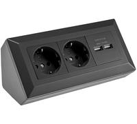 Prise de Table avec 2 Prises de Terre + 2 Ports USB pour Montage/Montage/Montage 230 V pré-câblé Noir Mat