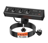 Prise de Table avec 2 USB C GaN 65W, Prise Multiple avec Interrupteur, Multiprise de Table Bureau pour Bureau à Domicile, Câble 3 m