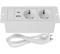 Prise de table encastrée - 2 prises avec USB et type C - Câble de 1,8 m - Multiprise encastrée - Plan de travail pour bureau, cuisine, plan de travail (blanc 2 CA)