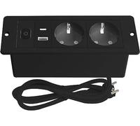 Prise de table encastrée - 2 prises avec USB et type C - Câble de 1,8 m - Multiprise encastrée - Plan de travail pour bureau, cuisine, plan de travail (2 CA noir)