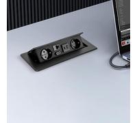 Prise de table rétractable pour bureau - Prise encastrable avec 2 chargeurs USB type C LAN UE et 5 V 2 A - Noir