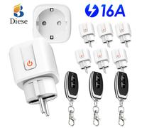 Prise de télécommande intelligente sans fil RF433 pour maison connectée, AC220v 16A, prise universelle EU FR, commande à distance ON/OFF pour l'éclairage, le ventilateur, la télévision 3Socket 6Remote