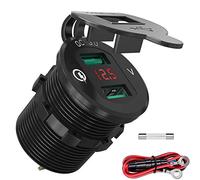 Prise De Voiture USB Charge Rapide 3.0 Prise IntéGréE 12V / 24V Adaptateur éTanche avec VoltmèTre LED Affichage De La Tension De La Batterie 36W QC 3.0 pour Moto Bateau Camion ATV