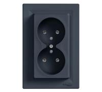 Prise double 2P+T monobloque Anthracite Schneider Asfora