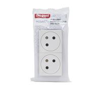 Prise double à encastrer 2 modules Legrand Mosaic 2P-T 16A, avec broche de terre, sans cadre blanc, 1 pièce