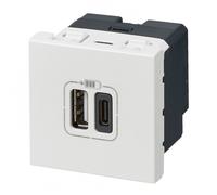 Prise double avec USB C et A, LEGRAND Mosaic, blanc