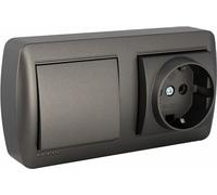 Prise double + base d'interrupteur Solera Mural 2p+t 250 V 16 A graphite