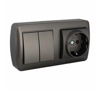 Prise double + base d'interrupteur Solera Mural 2p+t 250 V 16 A graphite