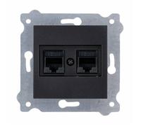 Prise double RJ45 - EXEN - Cat.6 - Noir métallique - Mécanisme sans cadre - Intérieur