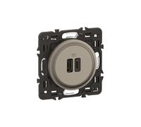 Prise double USB Céliane 15W Type A + Type C Titanium avec support à équiper d'u
