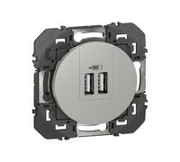 Prise double USB Type-A Legrand Dooxie 3A 15W encastrable effet aluminium Argent