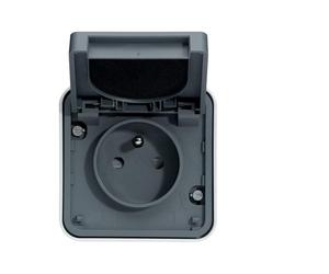 Prise électrique complète saillie 2P+T 1 poste 16A IP55 Gris Cubyko - HAGER WNC100