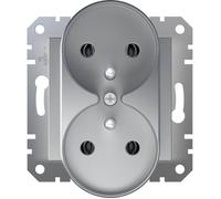 Prise électrique double - SCHNEIDER ELECTRIC - Asfora - Aluminium - 2P+T - Encastrée