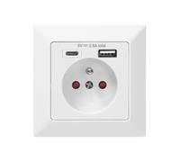ORNO AE-13232 Prise de Courant à Encastrer Blanc, USB-A + USB-C 5VDC / 2.8A 3680W Type 2P+E Française 16A