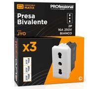 Prise électrique italienne 2P+T bivalente 10/16 A 250 V prise de courant bipasso Pluristandard de mur couleur blanche fruits compatibles avec BTicino Matix Séries Résidentielles 518B - Lot de 3