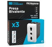 Prise électrique italienne 2P+T bivalente 10/16 A 250 V prise de courant bipasso Pluristandard de mur couleur blanche fruits compatibles avec BTicino Livinglight Séries Résidentielles 818B - Lot de 3