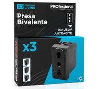 Prise électrique italienne 2P+T bivalente 10/16 A 250 V prise de courant bipasso Pluristandard murale couleur anthracite fruits compatibles avec BTicino Living Séries Résidentielles 818N - Lot de 3