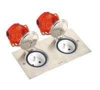 LEGRAND - Prise Etanche Double IP44 avec Clapet de Protection + Boîte à Encastrer - Pour Sol et Plan de Travail - Usage Intérieur ou Extérieur Protégé - Prise 2P+T - Fabriqué En France - Inox
