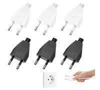 Prise Electrique Male 250V 2.5A, 6 Pièces Fiche Européenne Plate, Fiche Plate Euro, Embout Prise Electrique, Prise Plate Derriere Meuble, Multiprise Plate, Encastrer ou à Remplacer(Noir+Blanc)