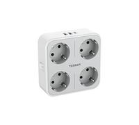 TESSAN Multiprise Murale USB C, Prise Multiple 4 Prises Schuko avec 3 USB Ports, Adaptateur Secteur avec Interrupteur pour Domicile, Bureau, Gris