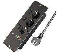 Prise encastrable 3 prises - 2 ports USB-A et 2 USB-C - Interrupteur individuel - Noir - Pour meuble et plan de travail